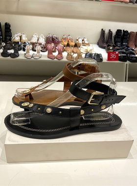 Arezzo巴西专柜正品代购2025年夏新款蛇形铆钉平底套趾时尚女凉鞋