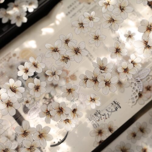 505 壹洱【花信微白】和纸PET模切 5×100cm 手帐胶带分装