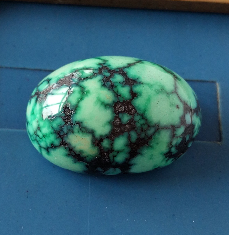 菜籽黄 水草纹网花 高瓷 原矿绿松石无优化 大吊坠戒面 19*13*9