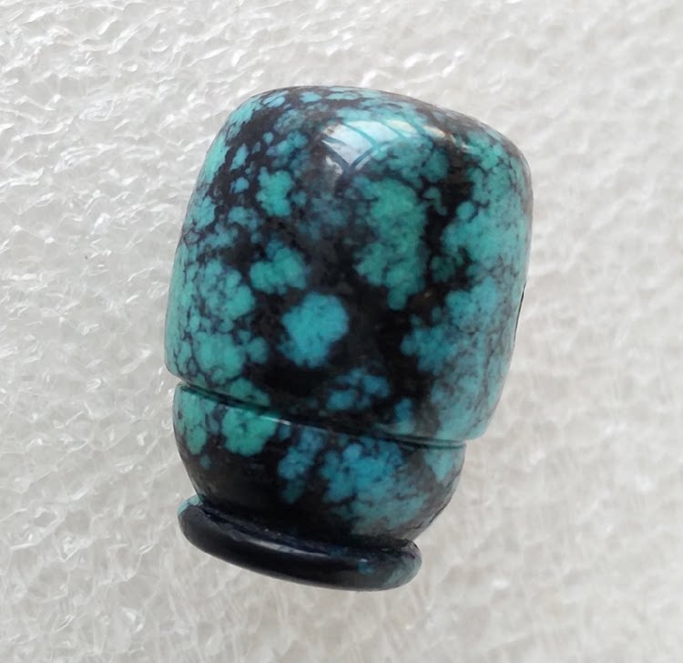 云盖寺水草纹大孔道 高瓷蓝原矿绿松石无优化 一体三通佛头 14*19