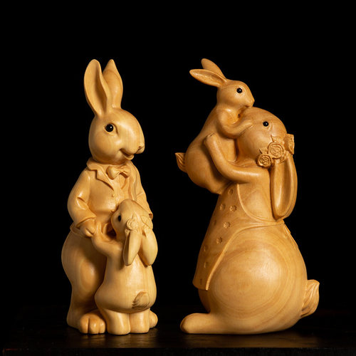 黄杨木生肖兔子创意客厅木雕摆件