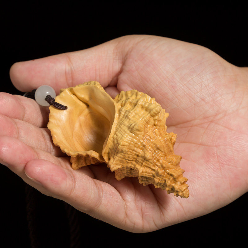 黄杨木雕中式客厅实木随身把玩挂件小件工艺品男士文玩手把件海螺