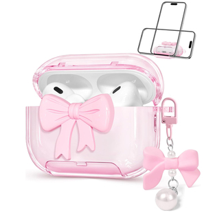 适用airpodspro3保护套airpods4可爱耳机套二代苹果AirpodsPro2耳机保护套无线蓝牙耳机壳蝴蝶结锁扣防摔软壳