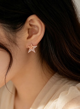 精致高级感锆石微镶s925纯银针闪耀星星耳钉女轻奢玫瑰金2026新款