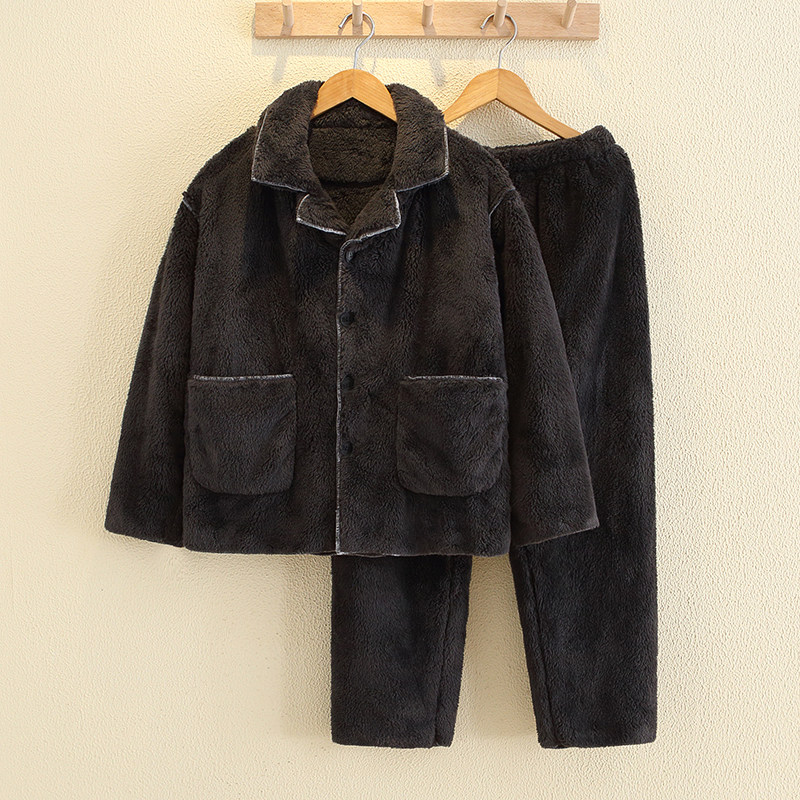 秋冬翻领长袖珊瑚绒亲子加厚保暖家居服睡衣套装男女款儿童