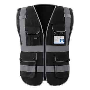 翊云反光背心工地安全防护马甲领导巡查黑色工作服多口袋环卫背心