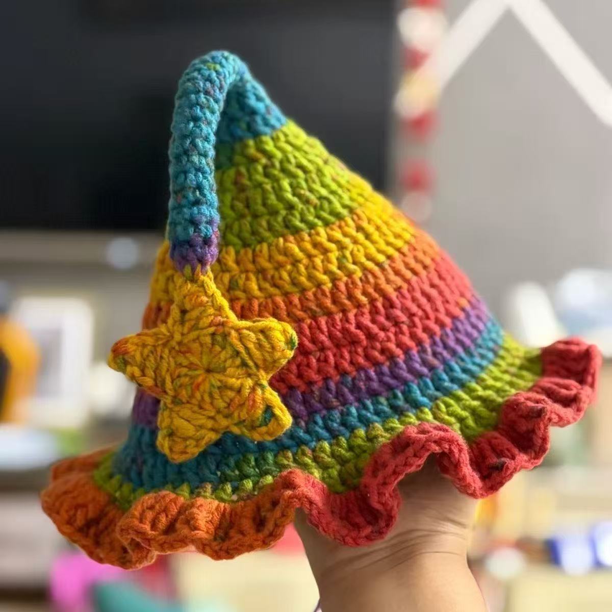 段染diy手工毛线钩针编织女巫精灵帽材料包秋冬儿童成人男女帽子