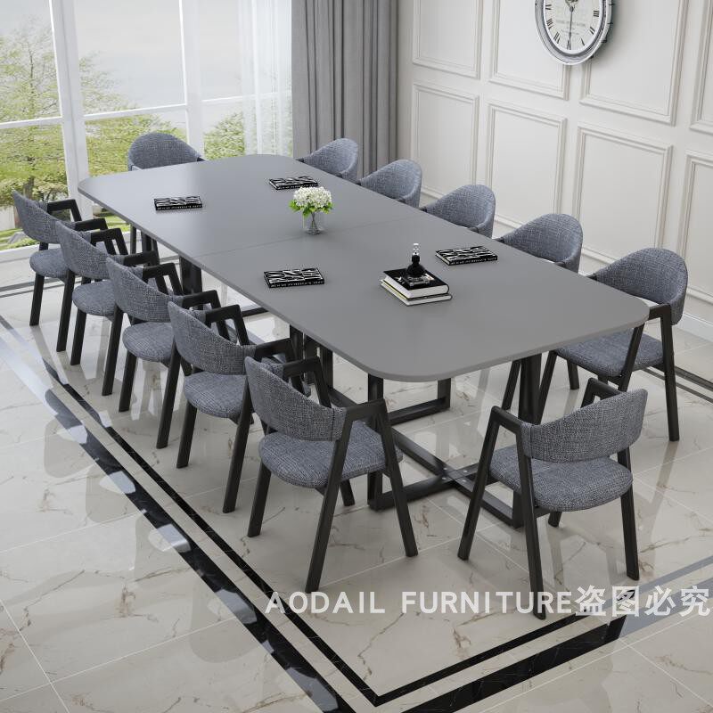 小型会议桌长桌简约现代10人休息区2.4米接待长方形办公桌椅组合