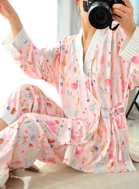 日系和服式开衫斜襟甜美睡衣套装