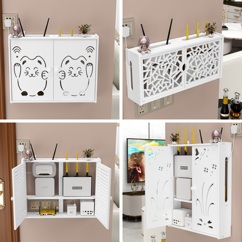 无线路由器收纳盒免打孔wifi光猫装饰盒多媒体遮挡箱机顶盒置物架