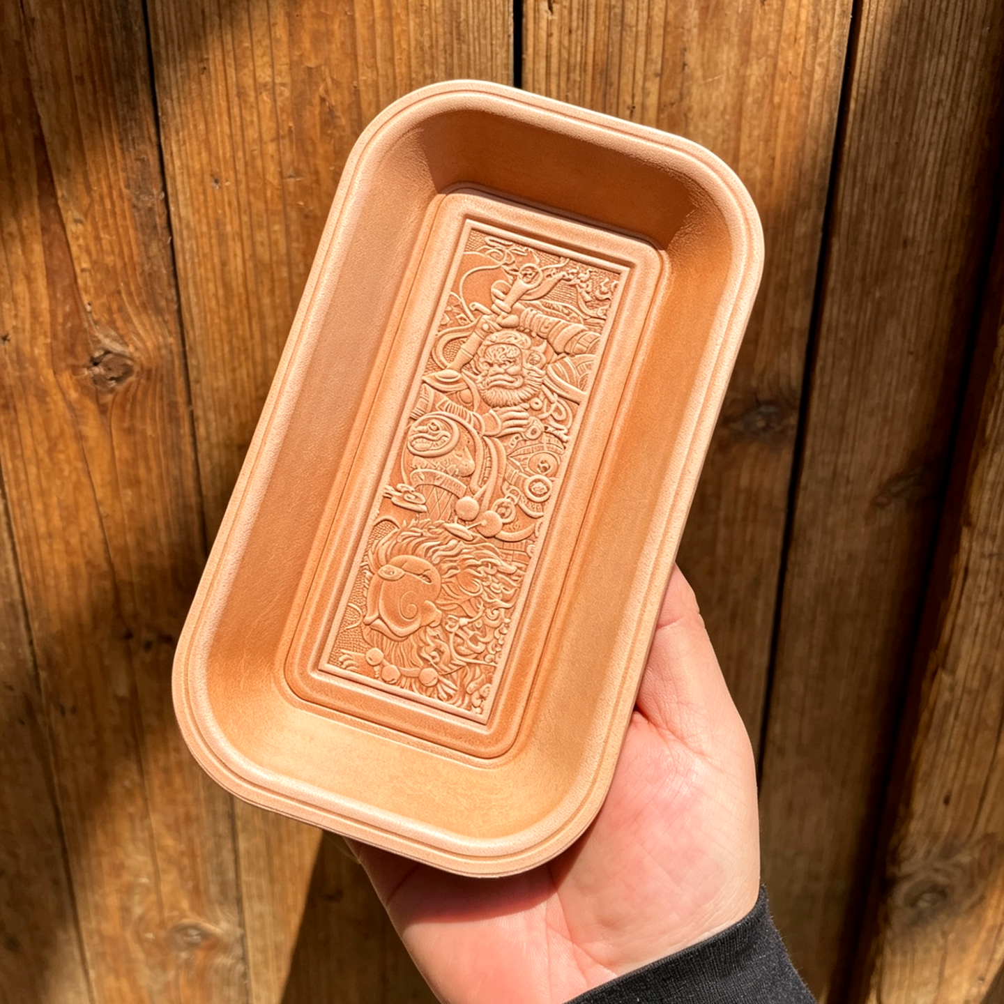 意大利头层牛皮长方形皮雕浮雕文玩饰品防磨皮托盘收纳盘醒草盘