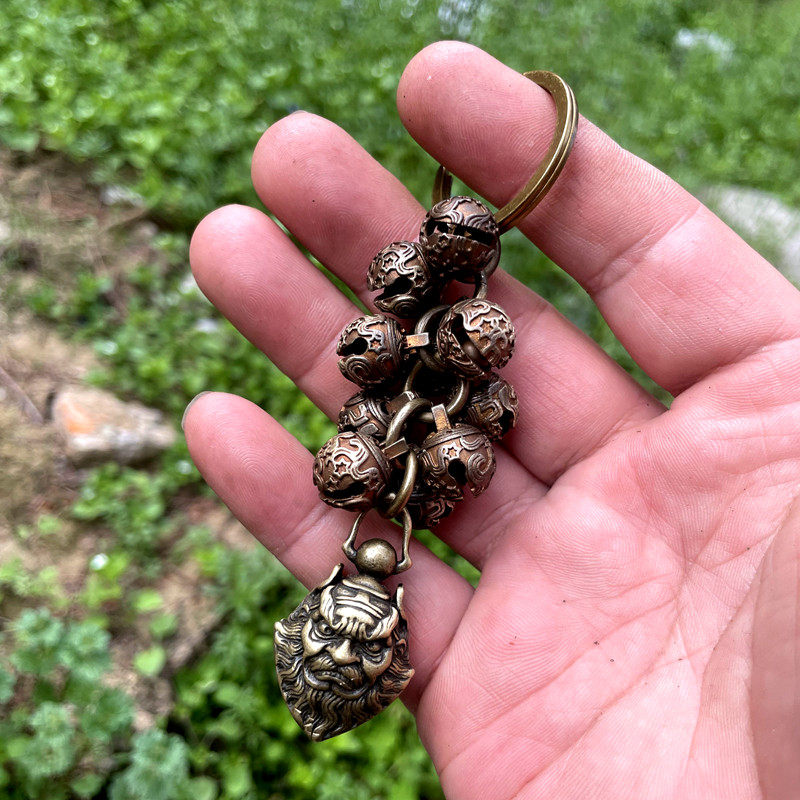 复古纯黄铜铃铛钥匙扣铜铃个性手饰汽车配饰防丢饕餮包包手包宠物