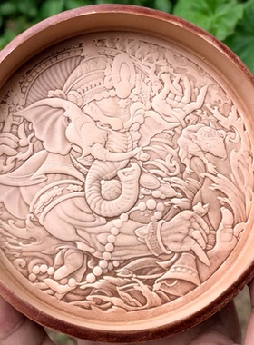 中式朴拙圆形手工头层牛皮盘子盘文玩银饰收纳盘饰品置物盘醒草盘