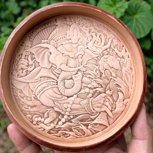 朴拙圆形手工头层牛皮盘子盘文玩银饰收纳盘饰品置物盘醒草盘 中式