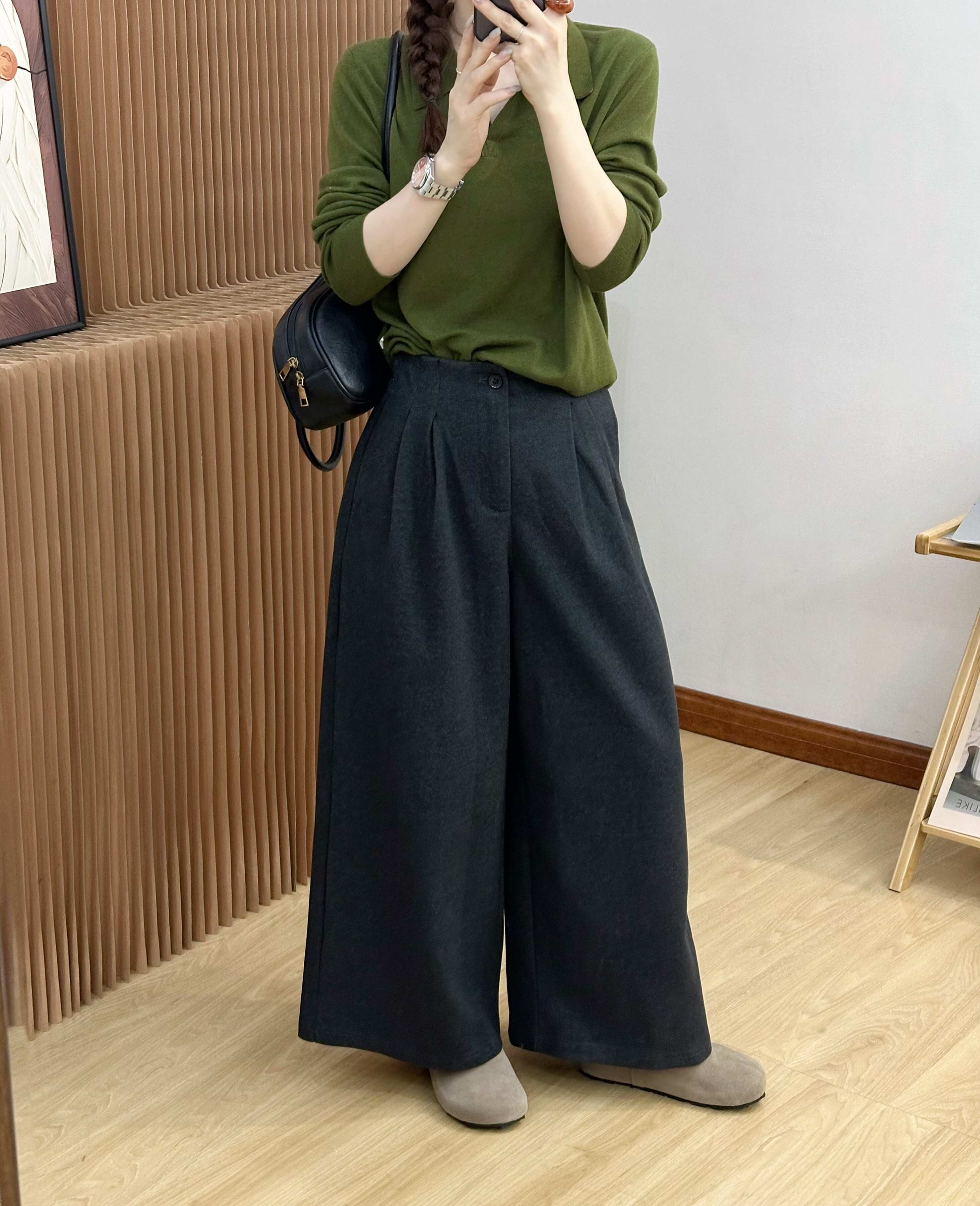 欧洲站2025秋冬新款褶皱后松紧腰西装九分裤女韩版显瘦垂感直筒裤