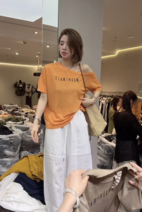 设计感侧边漏肩吊带字母T恤女欧洲站2026夏季新款短袖洋气上衣潮