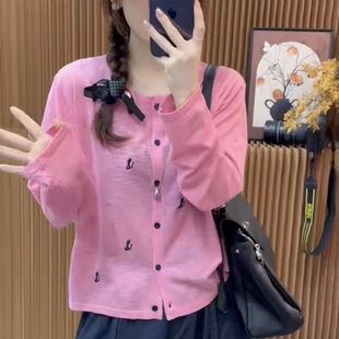 女圆领卡通防晒上衣潮 欧洲站2025年夏季 新款 时尚 粉色冰丝针织开衫