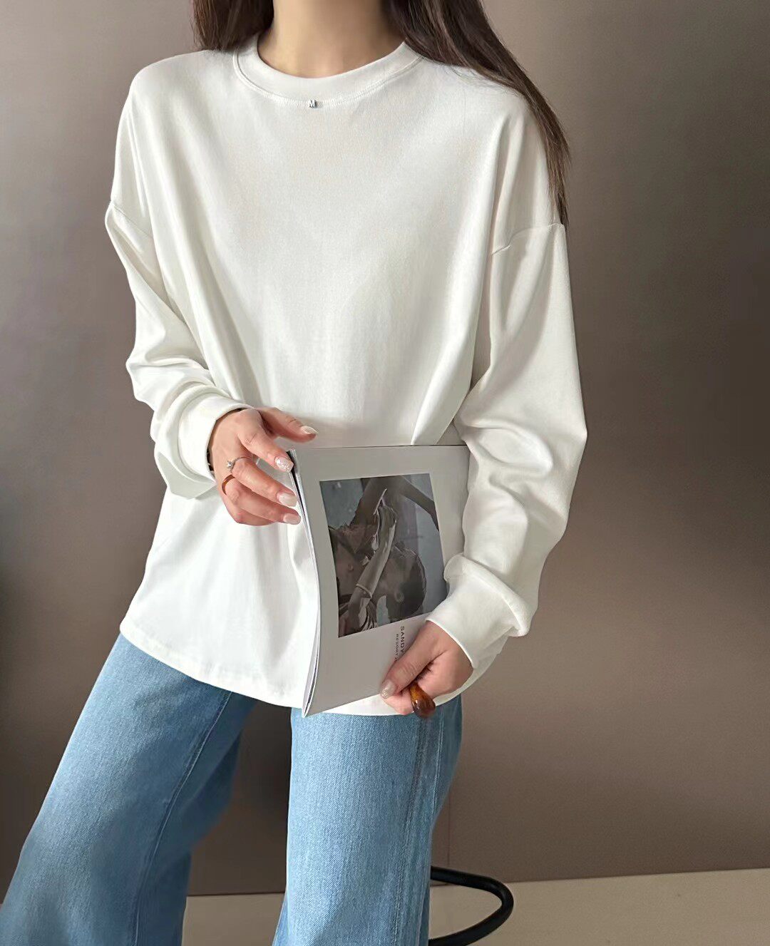 欧货女装2026春装新款圆领长袖上衣女宽松韩版显瘦外穿打底衫T恤