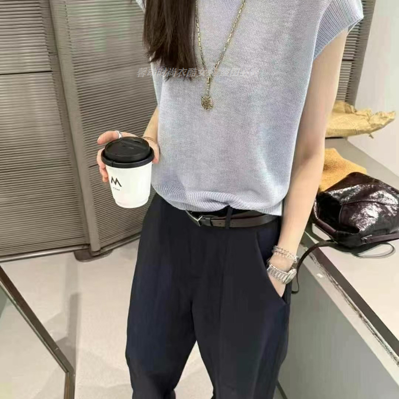 冰丝针织衫女夏季薄款2025新款设计感纯色简约百搭宽松套头衫上衣