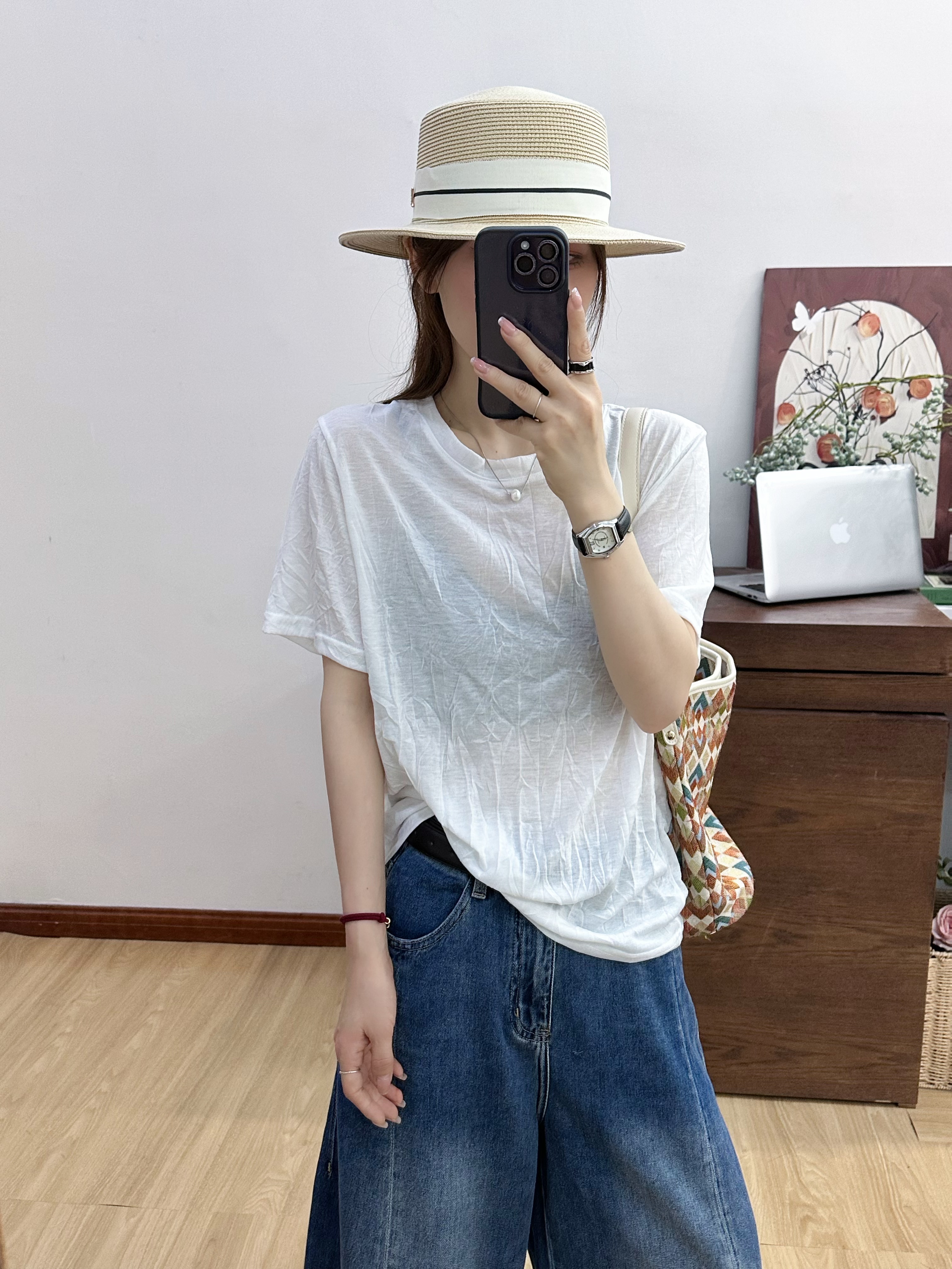 欧洲站2026夏季新款时尚褶皱面膜T恤女韩版圆领短袖透气薄上衣潮