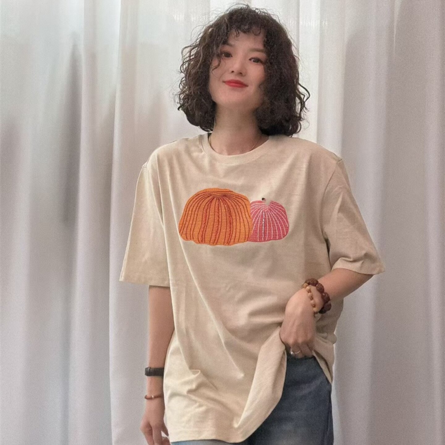 欧洲站2026春装新款休闲宽松中长款南瓜棉T恤女韩版圆领短袖上衣
