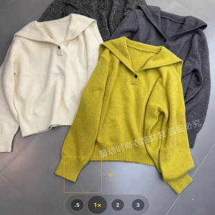 显瘦针织衫 减龄海军领一粒扣绵羊毛毛衣女欧洲站2025秋冬新款 韩版