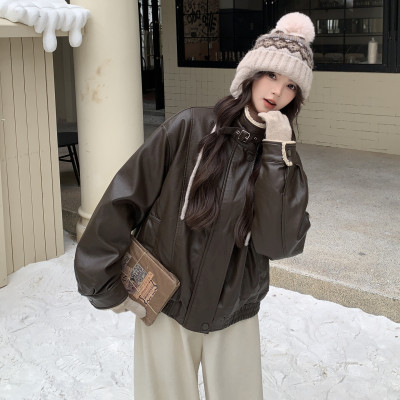 冬装新款PU皮衣羊羔毛加厚休闲时尚韩系超好看保暖显瘦短外套女