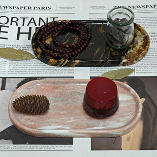 意式 轻奢天然绿色大理石家居托盘小赛道样板间收纳珠宝首饰置物盘