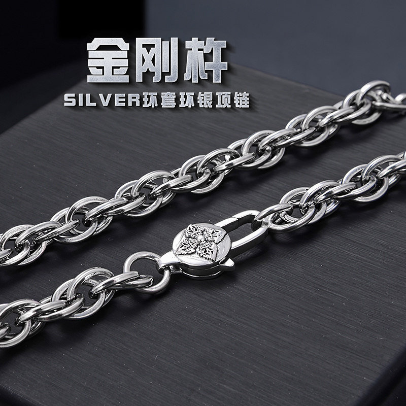 金刚杵环套环泰银项链男纯银链嘻哈手工复古潮男个性霸气男士粗款