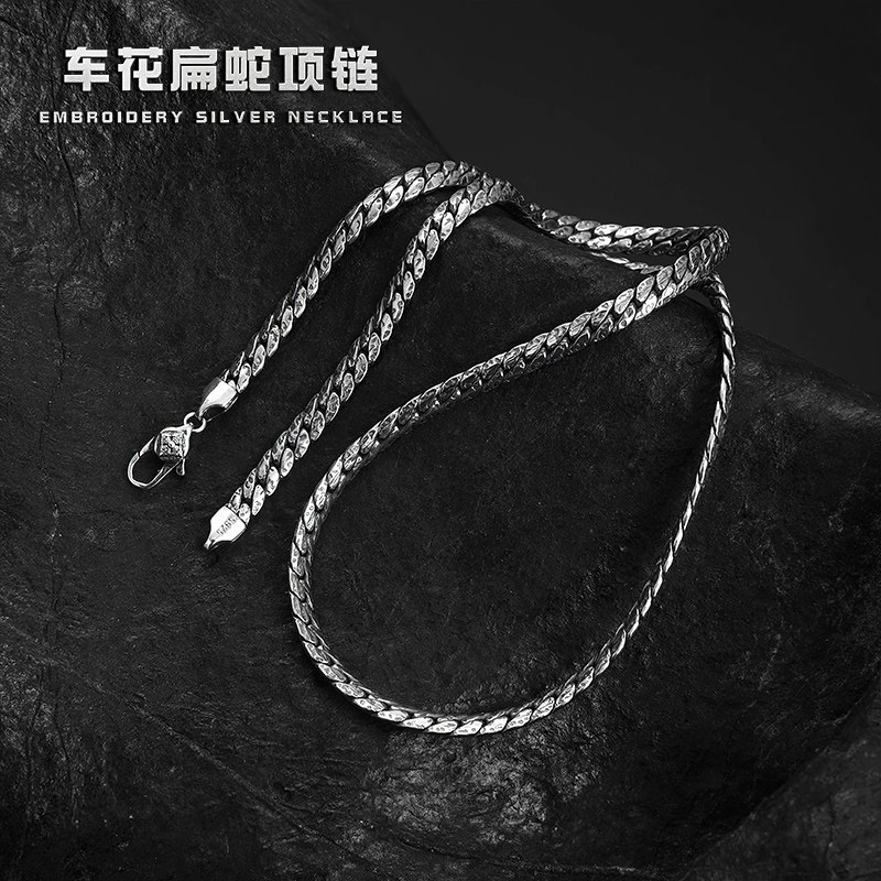纯银车花扁蛇项链男女小众设计风图片
