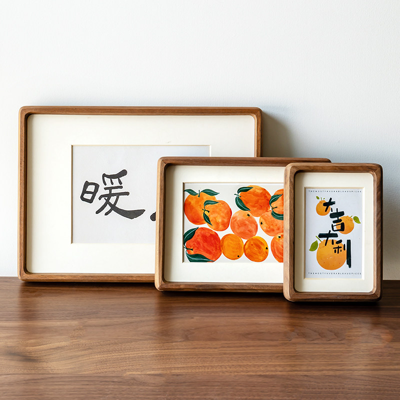 实木榫卯圆角相框摆台6寸8寸A4情侣黑胡桃木diy拍立得照片小画框