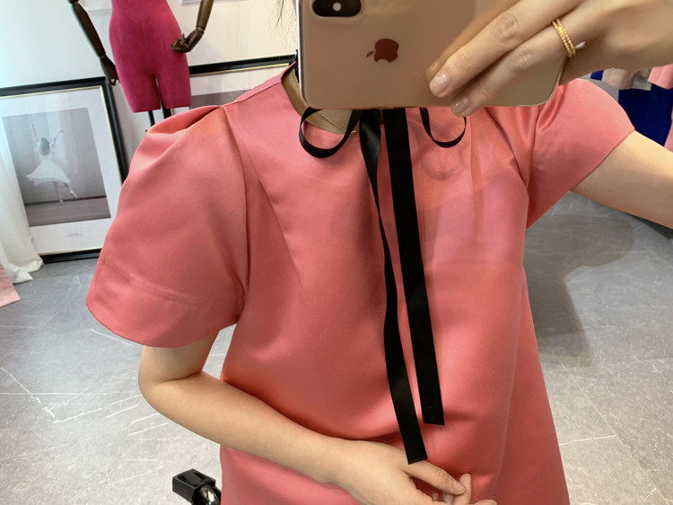 春夏欧美街拍名媛红色娃娃A字宽松显瘦蓬蓬连衣裙缎面小礼裙短裙