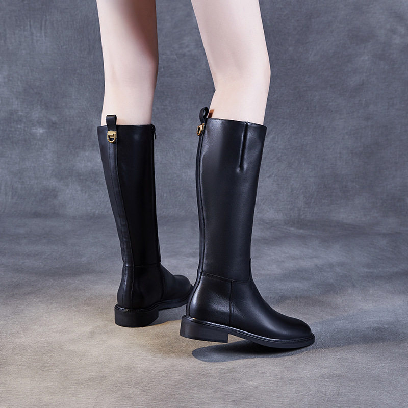 真皮平口长筒靴女2025年秋冬季新款加绒显腿直显瘦高筒靴骑士靴子,女鞋,骑士靴,淘宝优惠券,粉丝福利购,淘宝优惠卷