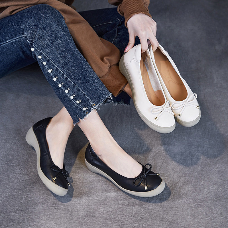 至美本色2025春夏新粗跟蝴蝶结单鞋头层牛皮软底不累脚真皮妈妈鞋,女鞋,勃肯鞋/软木鞋,淘宝优惠券,粉丝福利购,淘宝优惠卷