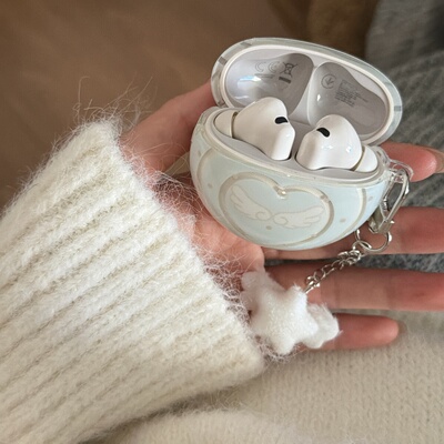 适用华为freeclip2新款耳机套ins小清新奶蓝波点小众天使翅膀FreeBuds7i/6i/5i保护套freebudsSE3/2网红