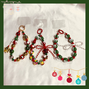 圣诞款手机链短款高级感手绘珠绿红串珠CCD挂链痛包装饰链