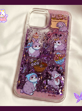 卡通紫色小兔鲜花蝴蝶适用ihone16promax苹果15pro手机壳14新款13