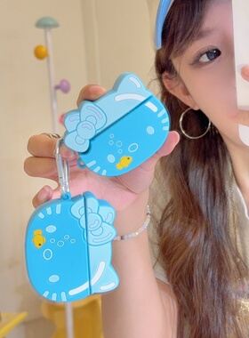 可爱蓝色蝴蝶结kt猫适用苹果新4代airpods蓝牙无线耳机保护套airpods1/2/3硅胶软壳airpodspro三代新款女