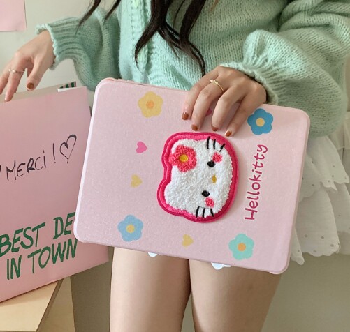 少女粉色刺绣kt猫360度旋转适用ipad10保护套2022新款ipad5/6带笔槽mini6防摔air3/4女款10.9苹果平板保护壳