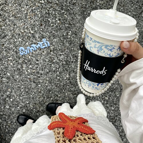 周A家harrods hive杯套饮料背带套奶茶咖啡杯子玻璃杯吸管杯套