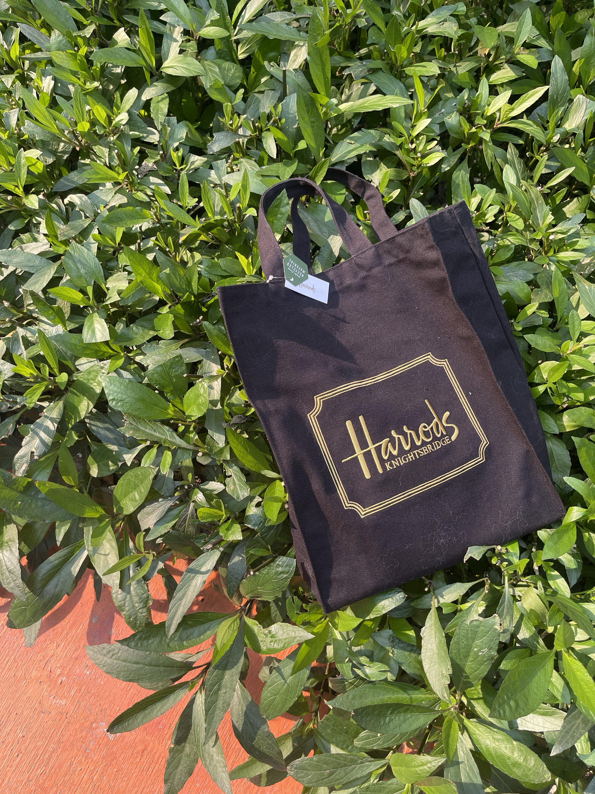 英国harrods出口复古质感纯棉刺绣图案手拎环保购物袋通勤通用包