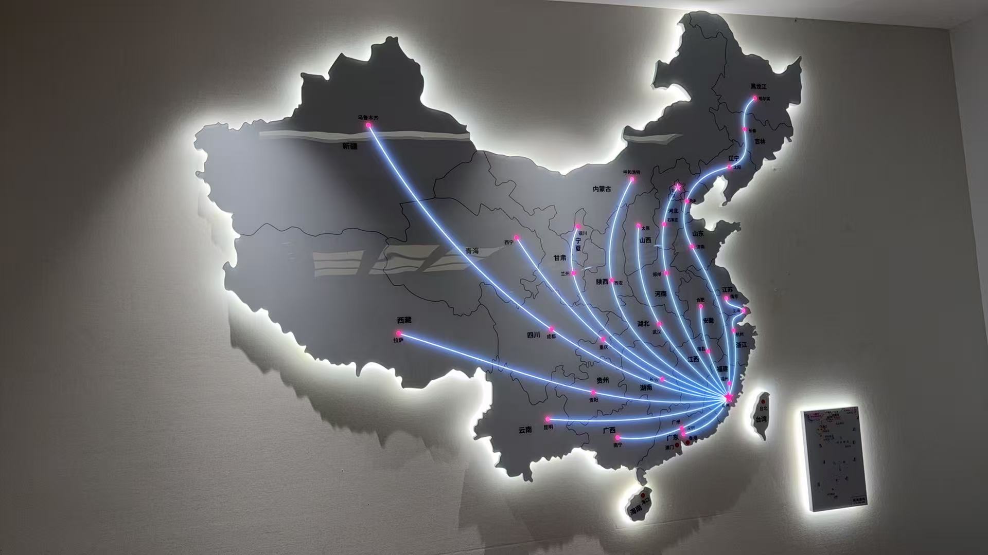发光地图制作 展厅展馆流水地图 业务辐射全国市场图 流水灯地图
