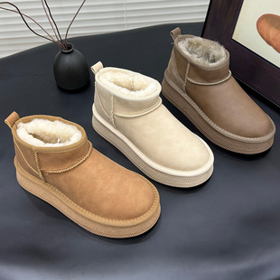 防滑皮毛一体棉鞋 东北加厚雪地靴亮面防水保暖靴子2025冬季 新款