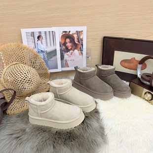 防滑橡胶鞋 头层牛皮加绒加厚保暖雪地棉鞋 底 雪地靴2025新款 冬季