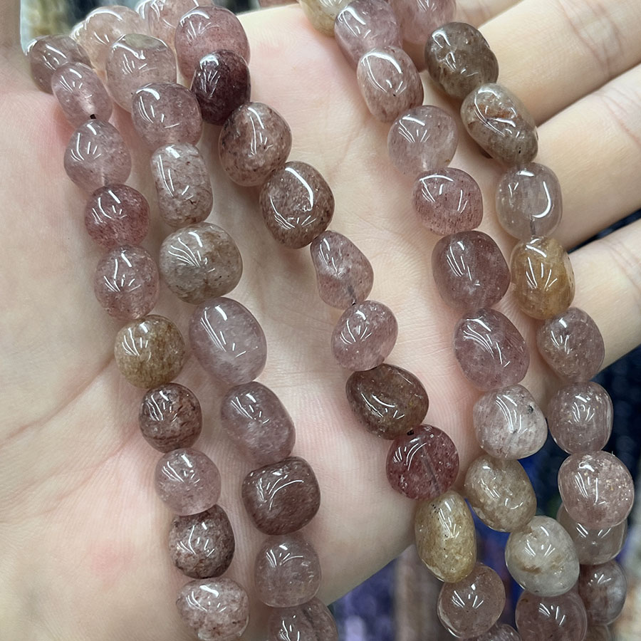 天然草莓晶石散珠随形碎石手链项链珠DIY水晶半成品手串饰品配件