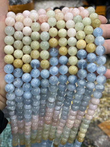天然摩根石圆珠散珠diy手串配饰