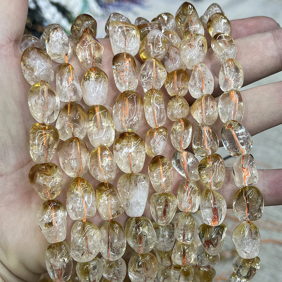 天然黄水晶散珠随形烟水晶原石手链项链DIY半成品手串饰品配件珠