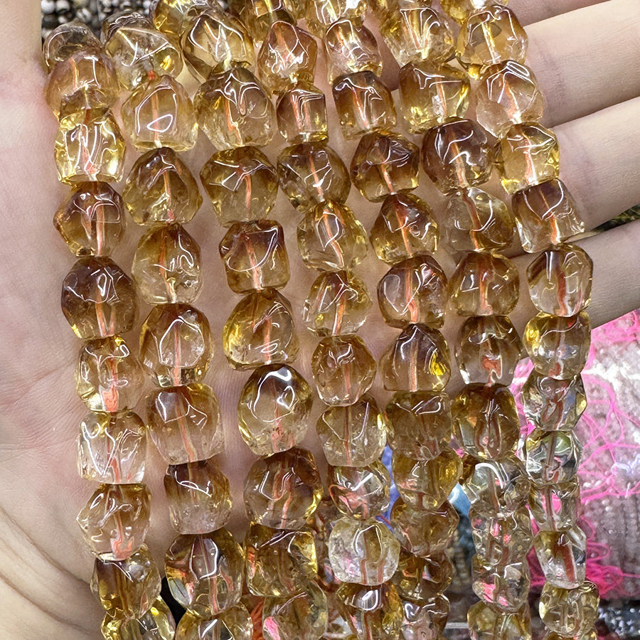 天然黄水晶散珠随形塔晶水晶原石手链项链DIY半成品手串饰品配件