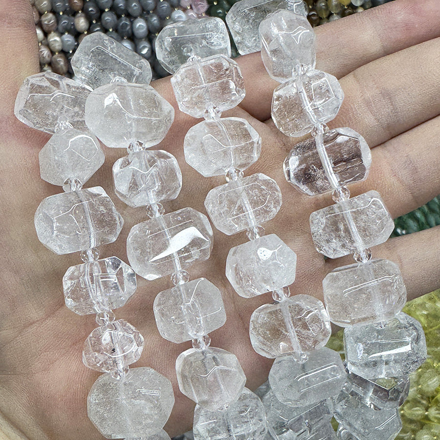 天然白水晶散珠不定形切面白水晶原石手链项链半成品DIY手串饰品