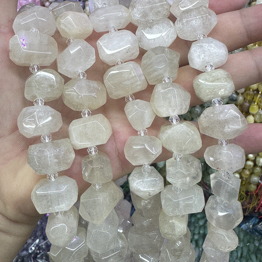 天然蓝月光石散珠不定形切面水晶原石手链项链半成品DIY手串饰品